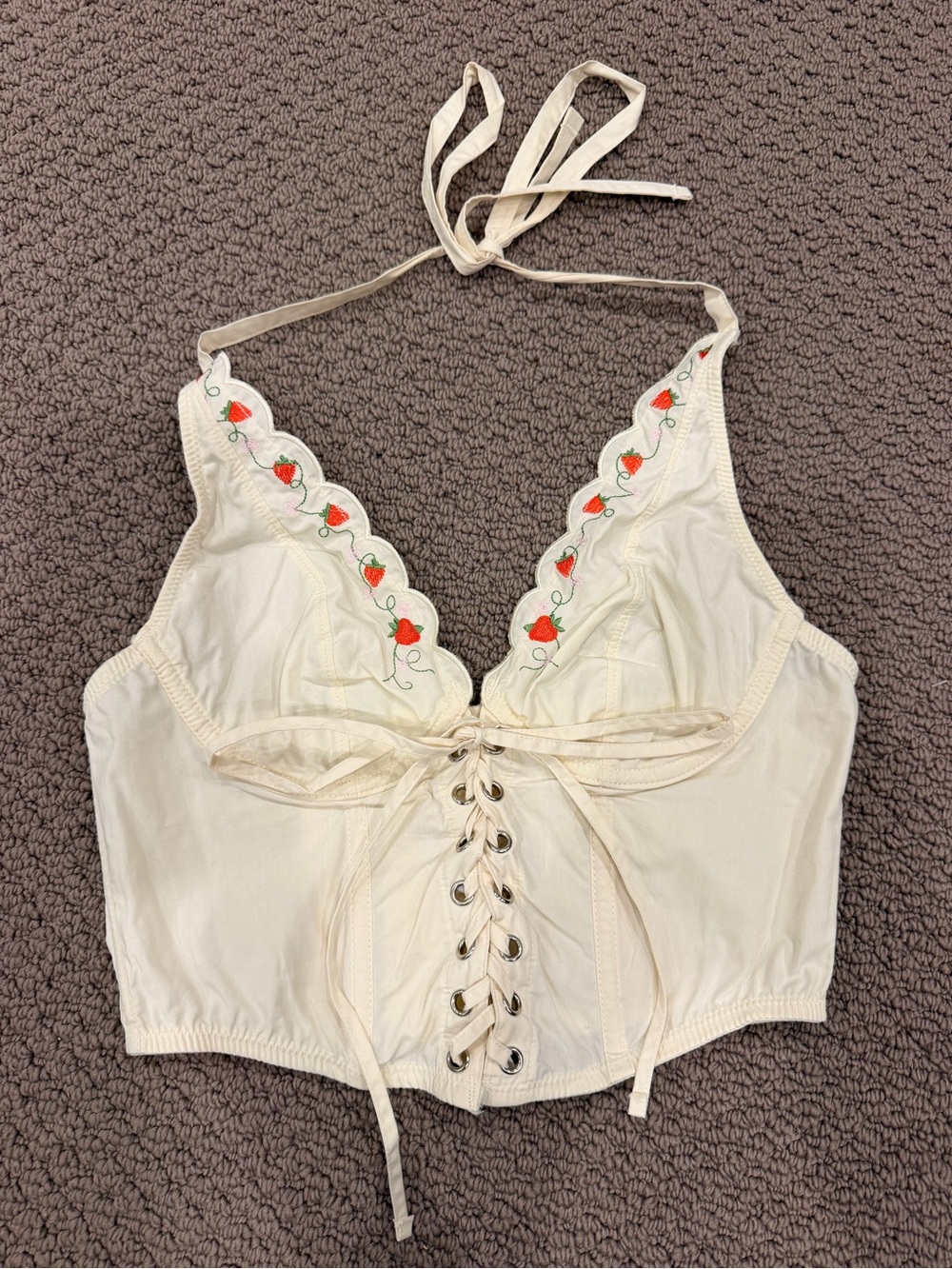 Out from under Corset Top with Strawberry Embroidery